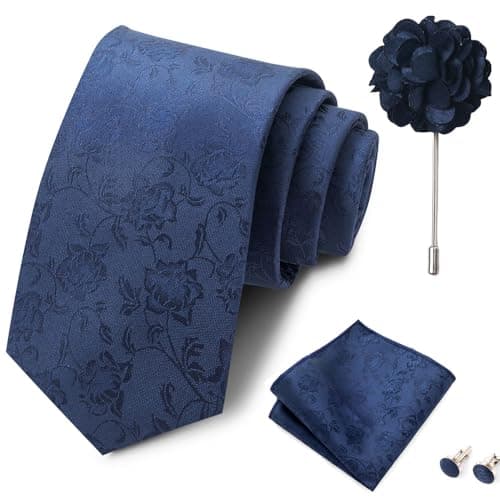 joy alice Ties Set Men Mixed Color Necktie Handkerchief Cufflinks Brooch 3.15 Formal (Navy blue paisley)