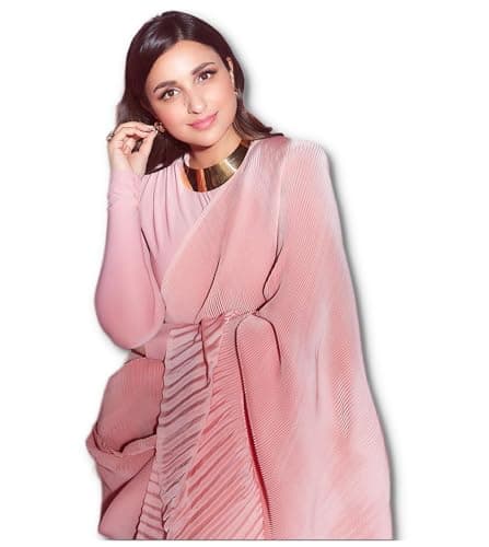 Sidhidata Women's Full Crushed/Pleated Chinon Saree With Unstitched Blouse Piece(Parineeti Peach_Peach_Free Size)