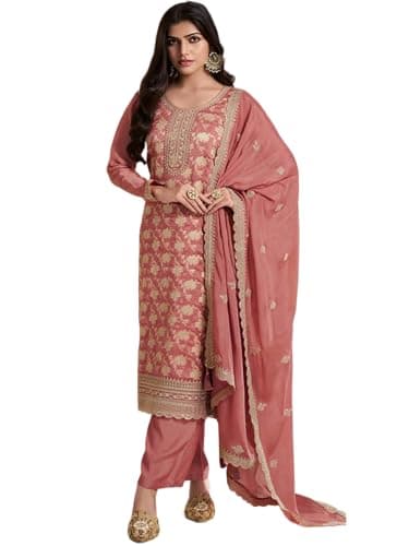 FABMIAMI Indian Pakistani Women's Salwar Kameez suit Set ready to wear embroidered plus size eid festival for women FM-65 (US, Numeric, 34, Regular, Regular, Dark Gajri)