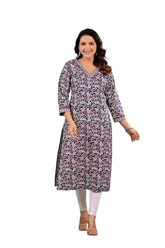Meyali Womens Cotton Kurti – Printed Straight Fit Casual Wear | Daily Wear Indian Style Kurtis for Office, College & Outings Violet