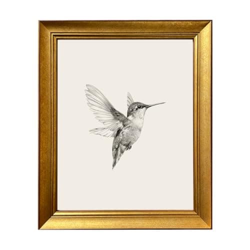 Hummingbird Painting Vintage Bird Picture Wall Decor Gold Framed Canvas Wall Art Nursery Print Neutral Minimalist Artworks for Bedroom Living Room Home Decoration