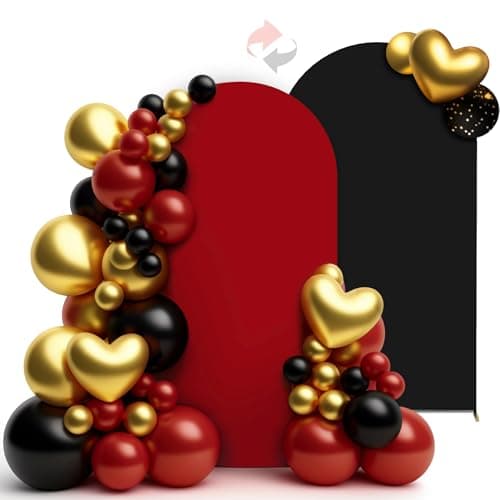 LEBENGURU 7.2FT Arch Backdrop Cover (One Piece Double Color), Black/Red Spandex Fitted Round Top Wedding Arches, U-Shaped Arch Chiara Stand Covers for Birthday Party Baby Shower Balloon Décor