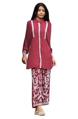 Janasya Indian Women's Chiffon Festive Embroidered Kurta Set for Women