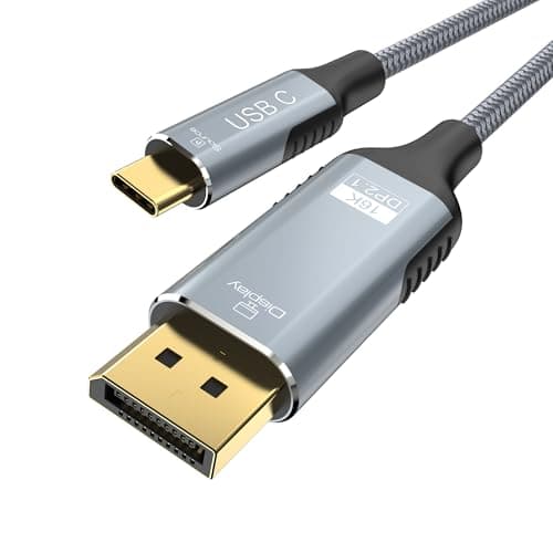 Anehmeta USB C to DisplayPort 2.1 Cable 16K@30Hz 8K@120Hz 40Gbps Type-C to DisplayPort Cord Thunderbolt 3/4/5 Compatible with iPhone 17/16 Pro Max, Galaxy S25, MacBook Pro/Air, iPad, XPS, 6.6FT