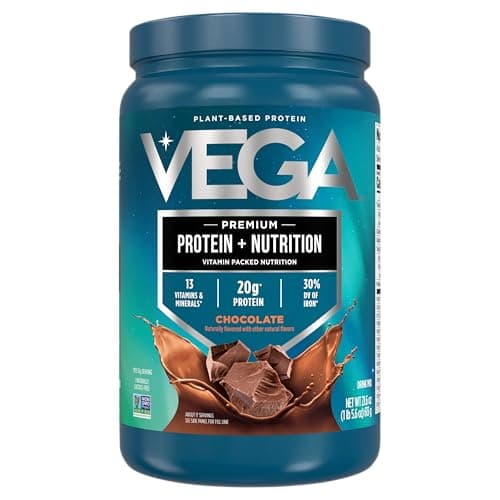 Vega Protein + Nutrition - 20g Plant-Based Pea Protein, Chocolate, 17 Servings, Vegan Keto Superfood, Antioxidant-Rich, Gluten Free, Dairy Free, Low Carb, 1.4lbs (Packaging May Vary)