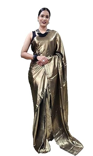 STELLACOUTURE Indian Ready to Wear Shimmer Silk Saree for Women with Blouse ST-009 (Golden)