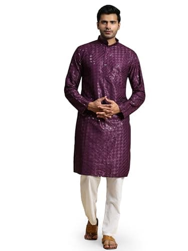 Pro-Ethic Style Developer Mens Indian Traditional Cotton Kurta Sets, Men Kurta Set Indian Wedding Dress (A-117) Purple