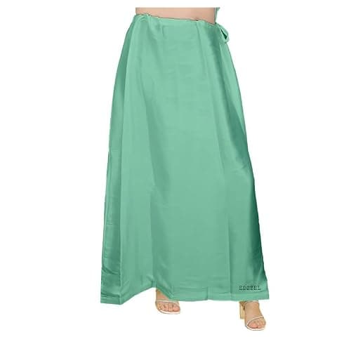 EDZZEL Women's Satin Silk Full Petticoat Saree Underskirt Inskirt Adjustable Drawstring Waist Solid Color (Sea Green)