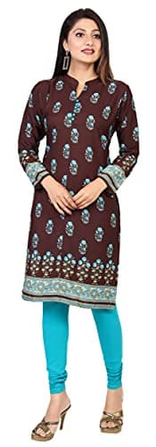 Indian Kurtis for Women Long Kurta Tunic Tops (Chocolate, L)