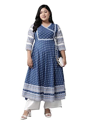 Yash Gallery Cotton Slub Ikat Printed Anarkali Kurtis for Women (Black)