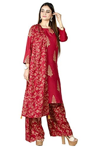 Chandrakala Kurti Palazzo Pant with Dupatta Suit Set for Women Red, XX-Large (K176RED5)
