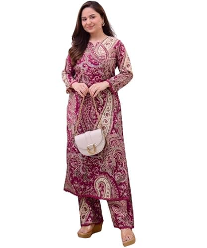ANUYA Women Cotton Kurta Pant Set | Straight Tunic with Floral Applique | 2-Piece Kurta Set For Women (US, Alpha, XX-Large, Regular, Regular, Multicolor)