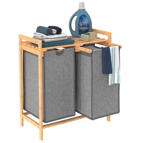 ClosetMaid Bamboo Laundry Hamp...nts, Gray Bags, Natural Finish