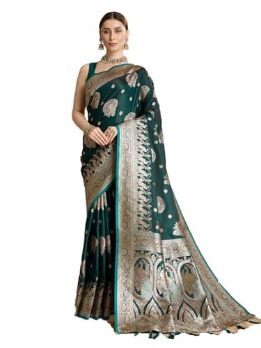 Vedant Vastram Women's Soft Litchi SIlk Banarasi Silk Jacquard Saree (Str-Rajgharana-01-Green)