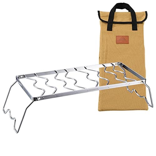 CAMPINGMOON Folding Campfire Trivet Pot Stand 304 Stainless Steel Two Height Adjustable Portable with Storage Bag (17.7'' L (MS-1013))