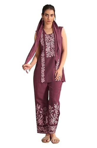 Janasya Indian Women's Silk Festive Embroidered Kurta Set for Women