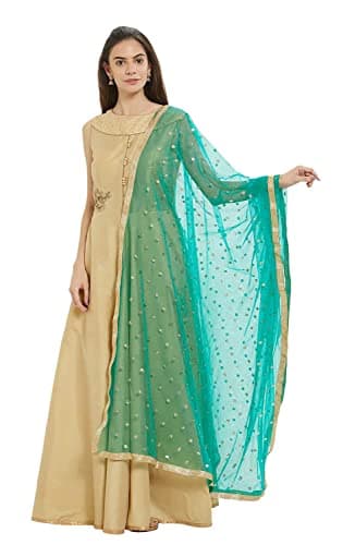 themilestocks TMS Woman's Embellished Net Dupatta Scarf Shawl Wrap Soft Indian Bridal Wedding (Teal), 87 Inches X 44 Inches || 220 cm X 112cm