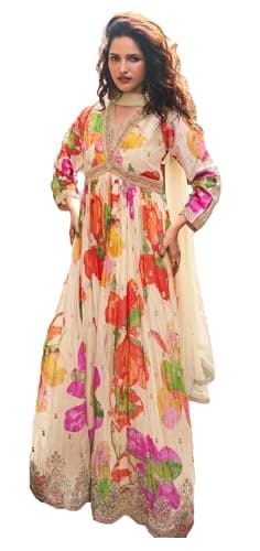 STELLACOUTURE Ready to wear salwar kameez for women, Indian Pakistani traditional ethnic suit, Eid, Wedding, Party 3007-O (White, 42)