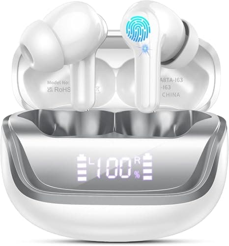Nerunsa Wireless Earbuds, Bluetooth 5.4 Headphones HiFi Stereo, 50H Playtime in-Ear Headphones with ENC Noise Cancelling Mics, IP7 Waterproof Wireless Headphones, Earbuds with LED Display