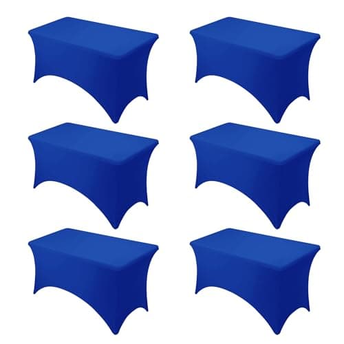 Dailyset 6-Pack Premium Royal Blue Spandex Tablecloths for 4ft Rectangle Tables, Stain & Wrinkle-Resistant, Washable Stretch Polyester Fitted Table Cover for Weddings, Banquets, Trade Shows Events