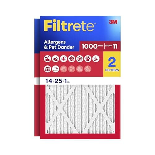 Filtrete 14x25x1 Air Filter, MERV 11, MPR 1000, Allergens & Pet Dander, 3-Month AC and Furnace Filters, Cleaner Air, Reliable Airflow, 2 HVAC Filters (Actual Size 13.68 x 24.68 x 0.81 in)