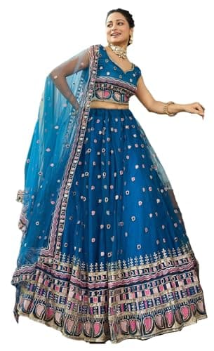 Shriva Fashion Women's ready-to-wear lehenga choli set for traditional wedding Navratri with embroidery (0333) (Turquoise, 46)