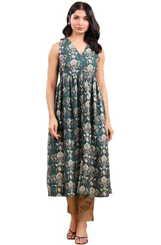 Janasya Indian Women's Cotton Green Paisley Print Casual Wear Kurta for Women