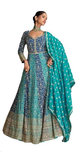 STELLACOUTURE indian pakistani salwar kameez ready to wear wedding embroidered anarkali gown party for women 2824-O (Blue, 42)
