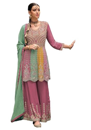 STELLACOUTURE Eid festival salwar kameez ready to wear suit indian pakistani style party embroidered for women 2704-O (Pink1, 44)