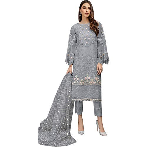 Designerharsha Eid Special Pakistani Designer Salwar Kameez Sharara Plazzo Suits Indian Trouser Pant Dress for Women (US, Numeric, 46, Regular, Regular, Grey 1)