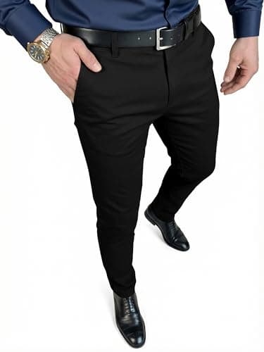 JMIERR Men's Stretch Dress Pants Slim Fit Chino Casual Slacks Expandable Waist Tapered Golf Suit Pant, 34W*32L, Black