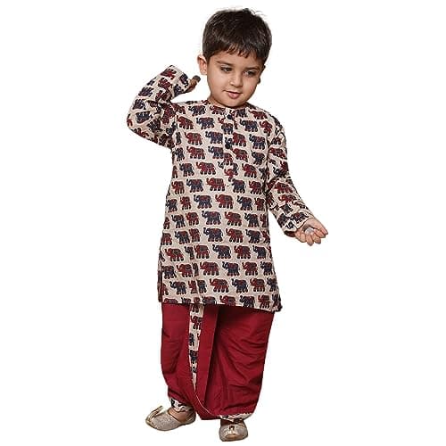 AJ DEZINES Kids Printed Kurta Dhoti Set for Boys Indian Traditional Party Wear Bollywood Style Wedding Dress || Diwali Outfit (1923-MAROON-3)