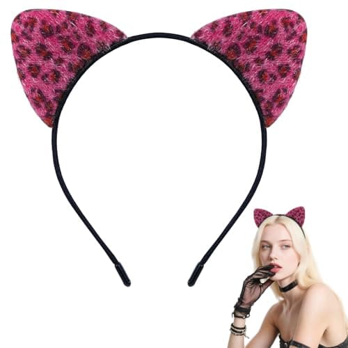 Wgyanjie Black Cat Ears Headband Furry - Halloween Cat Woman Ears for Women, Cat Costume Accessories Kitty Ears