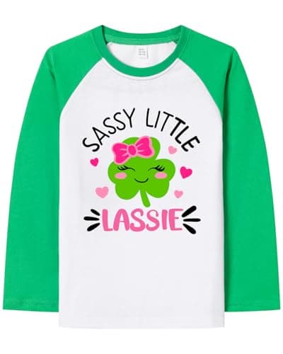 Girls St Patricks Day Shirt Toddler Kids Irish Sassy Little Lassie Shirts Raglan Shamrock Tee Tops 3T
