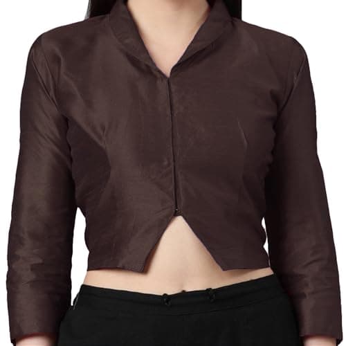 Blouse Readymade Dupion Silk Collar Neck Blouse Non-Padded Saree Choli Crop Top for Women Brown