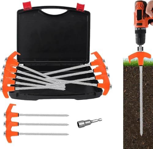8" Heavy Duty Screw in Tent Stakes 12 Pack Drill in Ground Anchors