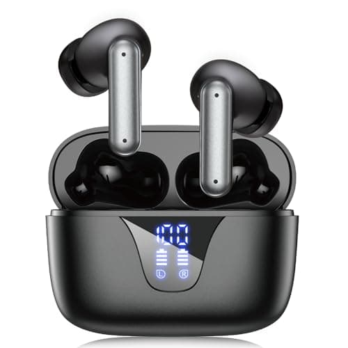 Nequga Wireless Earbuds Bluetooth Headphones, 50H Playtime Ear Buds with Mic, LED Digital Display Charging Case, IPX7 Waterproof, Deep Bass Stereo, in-Ear Earphone for iPhone Andriod Phone - Stone