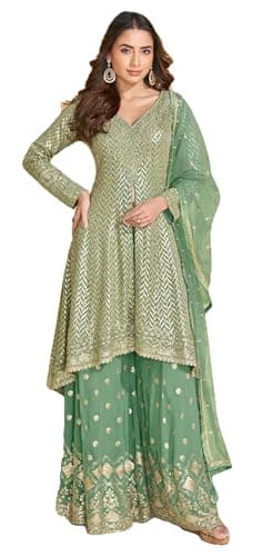 Shriva Fashion Indian Pakistani Ready to wear salwar kameez palazzo with embroidery work eid wedding party for women (2920) (Green, 42)