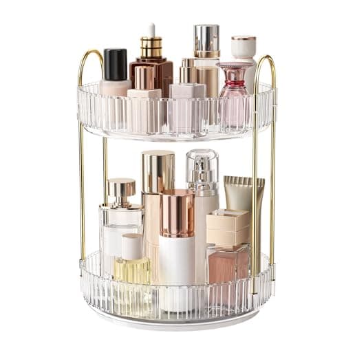 Oifecsie 360° Rotating Makeup Organizer, Large Capacity SkinCare Organizer, 2 Tier Cosmetic Skin Care Perfume Dresser Organizer, Fits Cosmetics, Perfume, Skin Care, Lipstick