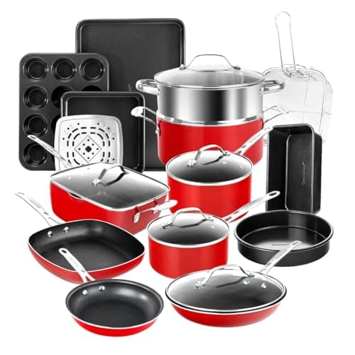 Granitestone 20-Piece Nonstick...e, Dishwasher & Oven Safe, Red