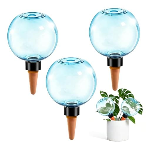 GEWOSI 3pcs Large Plant Self Watering Globes, 17.5 oz Plastic Water Bulbs Top Fill, Plant Watering Devices System Slow Release Terracotta, Water Spikes Stakes for Indoor(3pack)