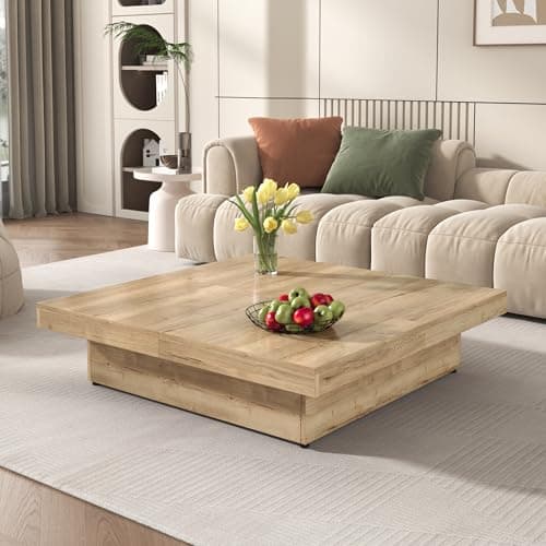 Merax 39.4'' Square Coffee Tab...Living Room Apartment, Natural
