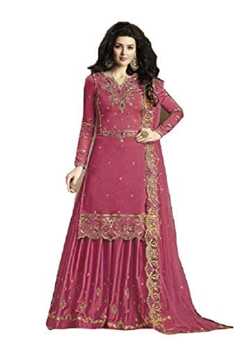 ziya Women's Indian/Pakistani Ethnic Wear Silk Plaazo Salwar Kameez X-Large Pink