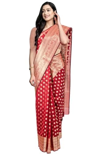 Chandrakala Banarasi Saree for Women with Unstitched Blouse Piece Indian Wear, Red (1435RED)