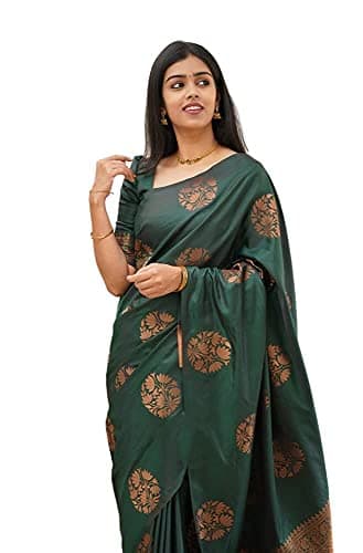 Sidhidata Textile Womens Banarasi Silk Saree with Blouse Perfect for Every Occasion (Fizzaa_Free Size) (Bottle Green)