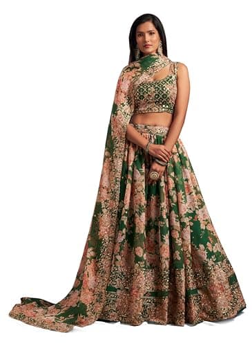 Frusha Women's Floral Embroidered & Sequined Navratri Garba Lehenga Choli Traditional Festival Party Wear Wedding Chaniya Choli (E, 36)
