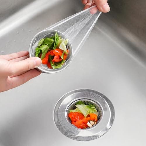 200 Pack Kitchen Sink Strainer Mesh Bag, Anti-Clogging Disposable Sink Drain Covers, Kitchen Essentials Sink Filter Nets, Fits Most Sink Strainers (4.0 x 4.0 Inch)