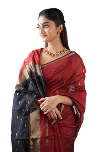 AKLEENA Women’s Cotton Saree with Gold Border | Lightweight Elegant Party & Festive Ethnic Wear (RED-BLACK)