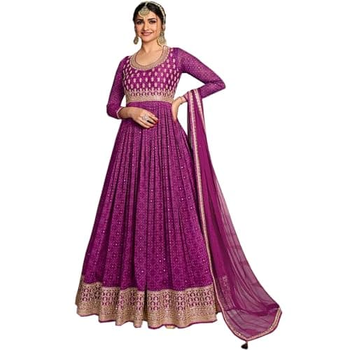 Designerharsha Indian Ready to Wear Anarkali Gown Suits Pakistani Stitched Salwar Kameez Dresses (US, Numeric, 46, Regular, Regular, Purple 1)