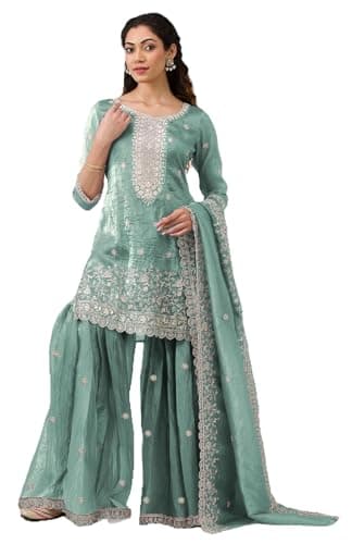 STELLACOUTURE Ready to wear salwar kameez for women, Plus size Indian Pakistani ethnic suit Eid, Wedding, Party 2983-O (Sky Blue, 48)